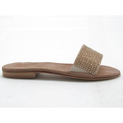 460043-Sabot aperto in tessuto beige+strass platino