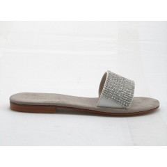 460044-Sabot aperto in tessuto bianco+strass argento