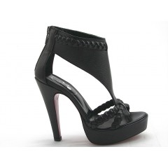 520305-Scarpa aperta con cerniera e plateau in pelle nero