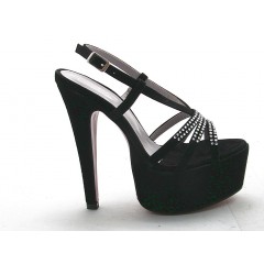 520204-Sandalo plateau con strass in camoscio nero