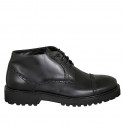 Chaussure haute pour hommes en cuir noir avec lacets et bout Brogue - Pointures disponibles:  36, 38, 46, 47, 48, 49