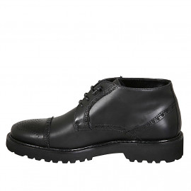 Zapato alto al tobillo para hombre con cordones y decoraciones Brogue en piel negra - Tallas disponibles:  36, 47 2