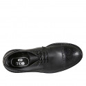 Men's ankle-high laced shoe in black leather with Brogue pattern - Available sizes:  36, 46, 47