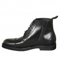 Man's laced ankle boot with zipper and captoe in black leather - Available sizes:  47