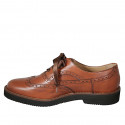Woman's laced Oxford shoe with wingtip decorations in tan brown leather heel 3 - Available sizes:  43