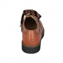Woman's laced Oxford shoe with wingtip decorations in cognac brown leather heel 3 - Available sizes:  43