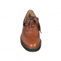Woman's laced Oxford shoe with wingtip decorations in tan brown leather heel 3 - Available sizes:  43
