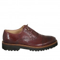 Men's laced Oxford shoe with Brogue decorations in brown leather - Available sizes:  47, 50