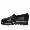 Woman's highfronted shoe in black leather and suede with elastic bands wedge heel 4 - Available sizes:  34