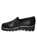 Zapato para mujer en piel y gamuza negra con elasticos cuña 4 - Tallas disponibles:  34, 44