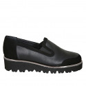 Woman's highfronted shoe in black leather and suede with elastic bands wedge heel 4 - Available sizes:  34