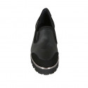 Woman's highfronted shoe in black leather and suede with elastic bands wedge heel 4 - Available sizes:  34