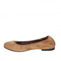 Woman's ballerina shoe with accessory in tan brown suede heel 1 - Available sizes:  42