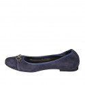 Woman's ballerina shoe with accessory in blue suede heel 1 - Available sizes:  42