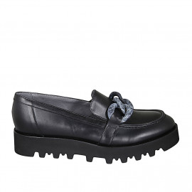 Woman's loafer in black leather with chain wedge heel 4 - Available sizes: 43
