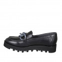Woman's loafer in black leather with chain wedge heel 4 - Available sizes:  43