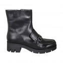 Woman's ankle boot with zipper and accessory in black leather heel 6 - Available sizes:  42, 43, 44, 45
