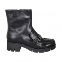 Woman's ankle boot with zipper and accessory in black leather heel 6 - Available sizes:  42, 45