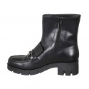 Woman's ankle boot with zipper and accessory in black leather heel 6 - Available sizes:  42, 43, 44, 45