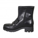 Woman's ankle boot with zipper and accessory in black leather heel 6 - Available sizes:  42, 45