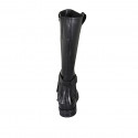 Woman's boot with buckle, fringes, elastics and zipper in black leather heel 3 - Available sizes:  43, 45, 46