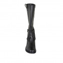 Woman's boot with buckle, fringes, elastics and zipper in black leather heel 3 - Available sizes:  43, 45, 46