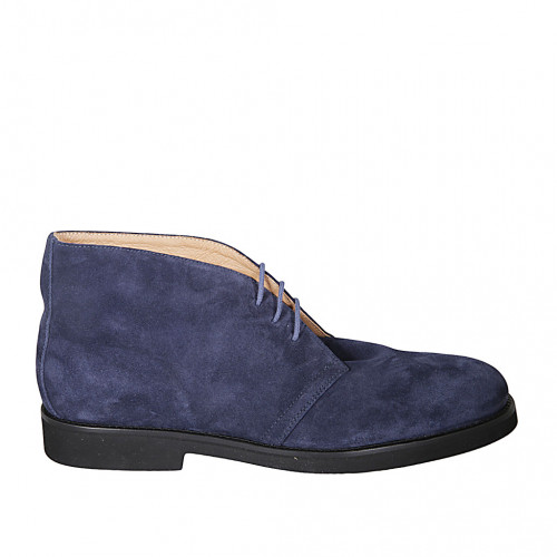 Men's laced ankle shoe in blue suede