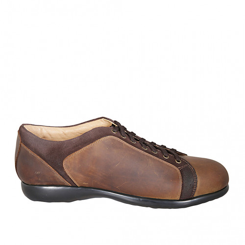 Chaussure pour hommes avec lacets et semelle amovible en cuir brun clair et daim marron - Pointures disponibles:  49, 50