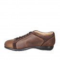 Men's laced shoe with removable insole in tan brown leather and brown suede - Available sizes:  49