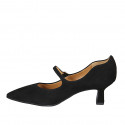 Zapato de salón para mujer en gamuza negra con cinturon tacon 6 - Tallas disponibles:  33