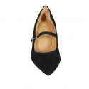 Zapato de salón para mujer en gamuza negra con cinturon tacon 6 - Tallas disponibles:  33