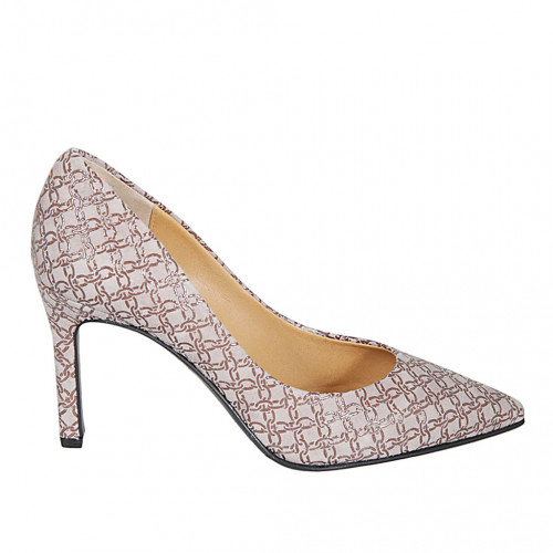 Woman's pump in taupe printed suede...