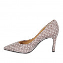Woman's pump in taupe printed suede heel 9 - Available sizes:  32, 43