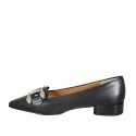 Woman's pointy mocassin with accessory in black leather heel 3 - Available sizes:  32