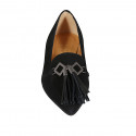 ﻿Woman's mocassin in black suede with tassels heel 3 - Available sizes:  32, 45