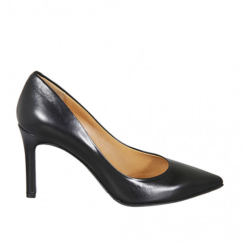 Zapato de salon puntiagudo para mujer en piel negra tacon 9 - Tallas disponibles:  43