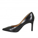 Zapato de salon puntiagudo para mujer en piel negra tacon 9 - Tallas disponibles:  43