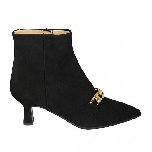 Bottines pour femmes avec fermeture eclair et chaîne en daim noir talon 6 - Pointures disponibles:  43