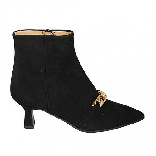 Woman's ankle boot with zipper and chain in black suede heel 6 - Available sizes:  32