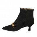 Botines para mujer con cremallera y cadena en gamuza negra tacon 6 - Tallas disponibles:  43
