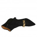 Woman's ankle boot with zipper and chain in black suede heel 6 - Available sizes:  43