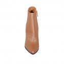 Woman's pointy ankle boot with zipper in tan brown leather heel 10 - Available sizes:  43