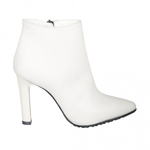 Woman's pointy ankle boot with zipper in white leather heel 10 - Available sizes:  42