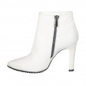 Woman's pointy ankle boot with zipper in white leather heel 10 - Available sizes:  42