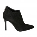 Woman's pointy ankle boot in black suede with posterior zipper heel 10 - Available sizes:  34, 42