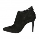 Woman's pointy ankle boot in black suede with posterior zipper heel 10 - Available sizes:  34, 42