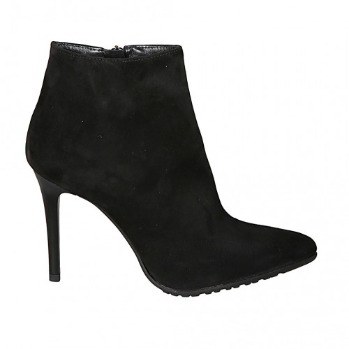 Bottines à bout pointu pour femmes avec fermeture éclair en daim noir talon aiguilles 10 - Pointures disponibles:  31, 32