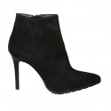 Woman's pointy ankle boot with zipper in black suede stiletto heel 10 - Available sizes:  31, 32, 34