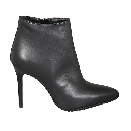 Botines a punta para mujer con cremallera en piel negra tacon de aguja 10 - Tallas disponibles:  31
