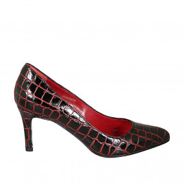 Escarpin pour femmes en cuir brossé imprimé noir et rouge talon 7 - Pointures disponibles: 32